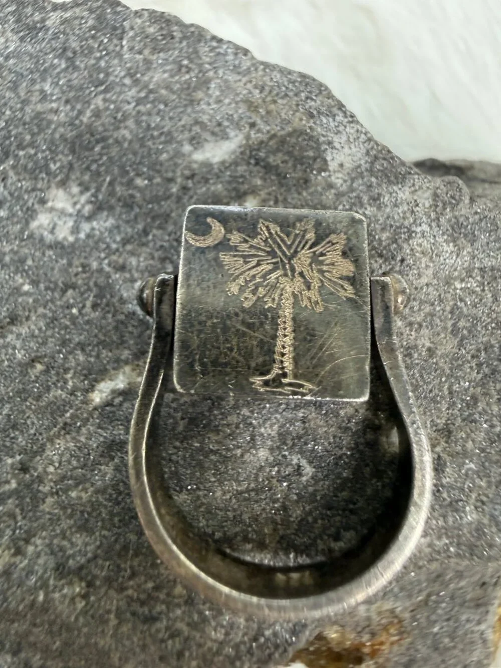 Vintage Sterling Silver Etched Palm Tree & Monogram Spin Ring Size 5.75